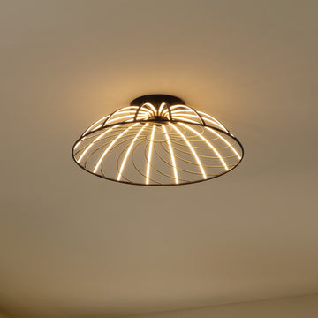 Ambros 23.5" Modern Industrial Metal Dimmable Stripe Half-Cage Integrated LED Flush Mount - JONATHAN Y